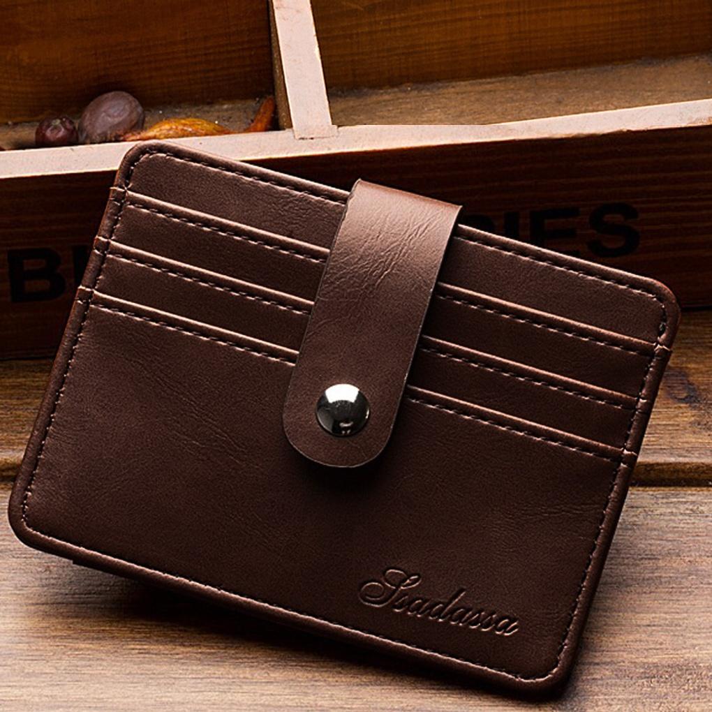 Reverse Faux Leather Card Wallet (Brown) Slim Transportation Card Wallet