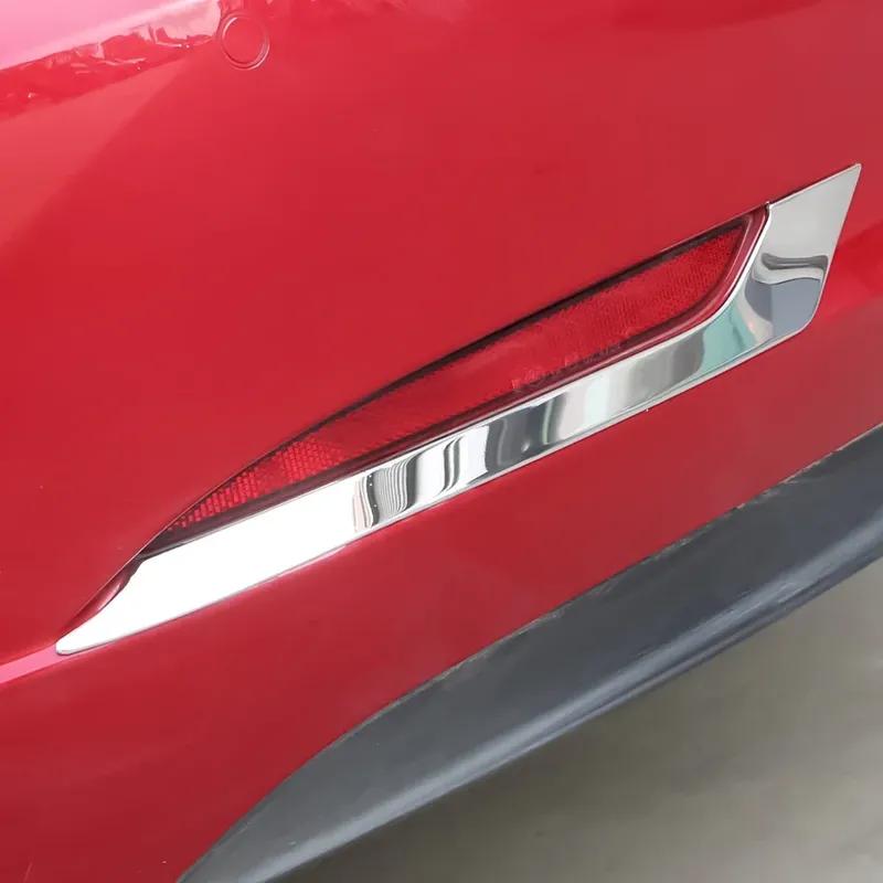 2Pcs/Set Stainless Steel Rear Fog Lamps Cover Frame Back Fog Lights Trim Sticker for Tesla Model 3 Model3 2016 -
