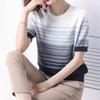 Women's Ice Silk Striped Short-Sleeve T-Shirt, Summer 2023 Style, Belly-Covering Top for Middle-Aged Mothers