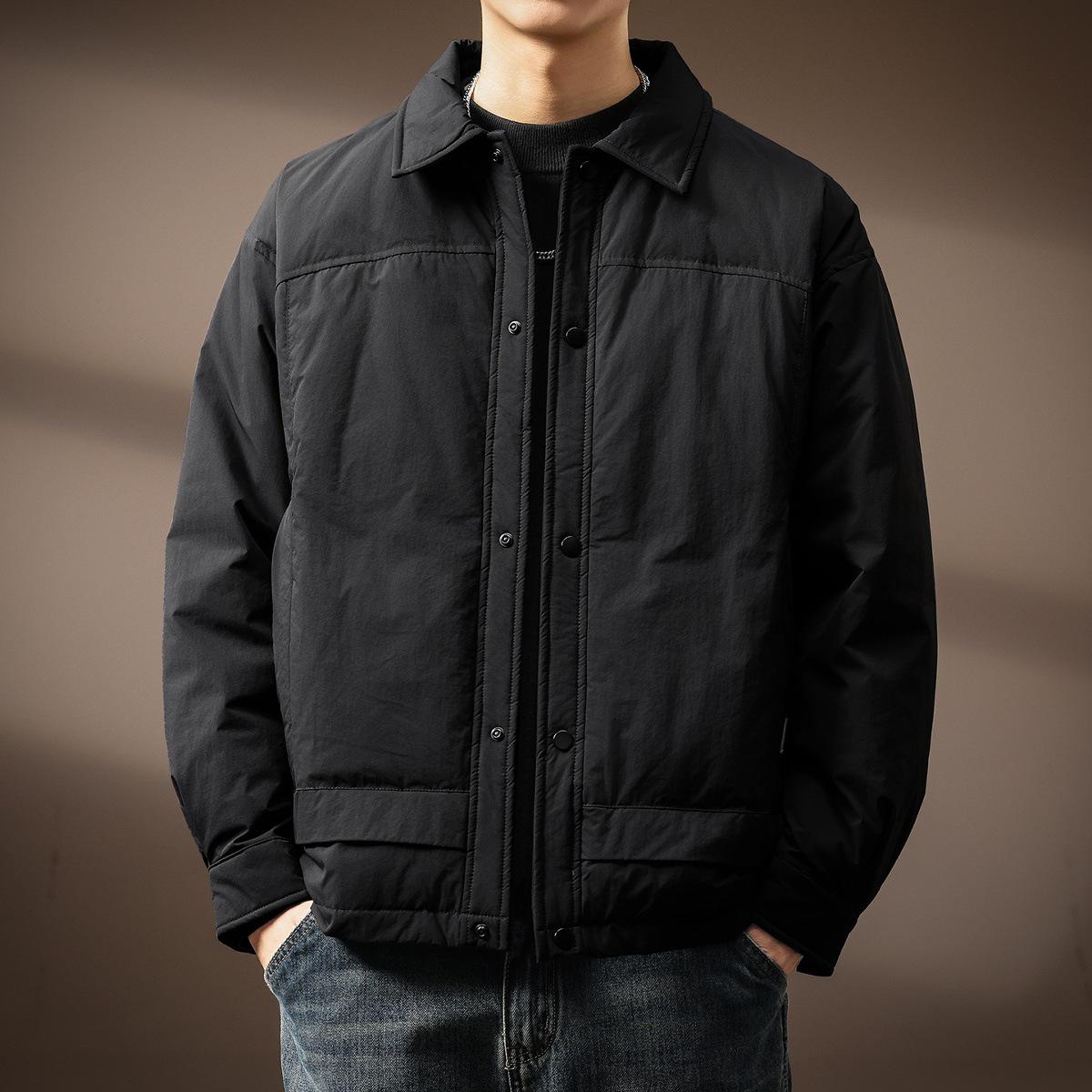 

Men s Lightweight High-end Shirt Collar Down Jacket - Winter Casual Workwear Coat M for 110-135 jin чорний