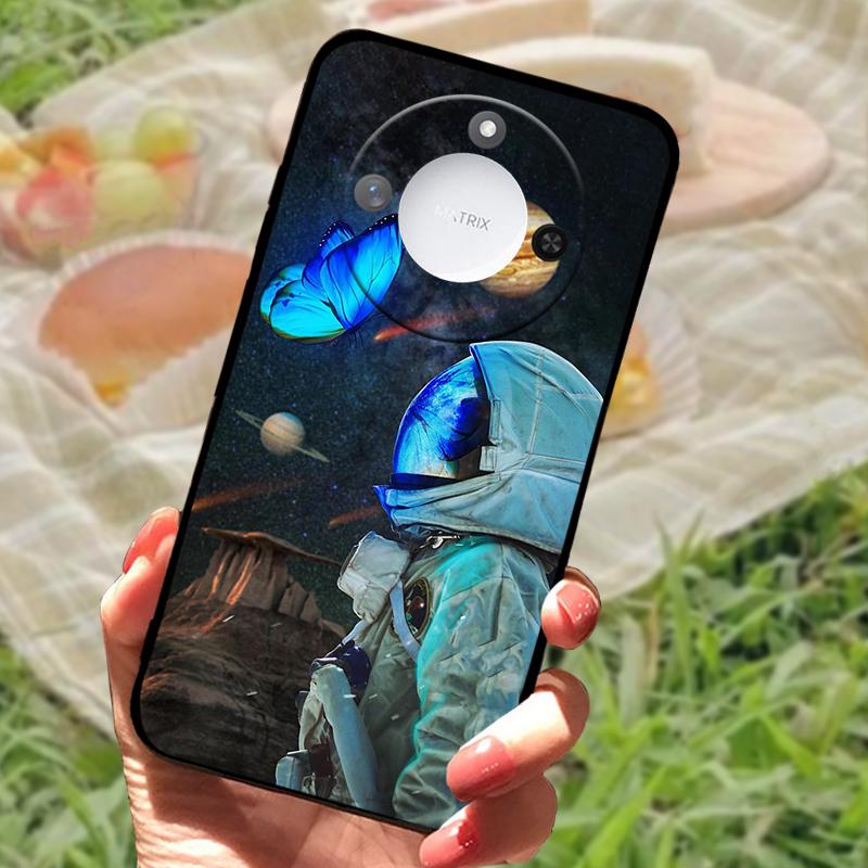 For Huawei Honor X60 Case Flowers Painted Cover Black Silicone Soft TPU Phone Case For Honor X60 Protective Shell Bumper