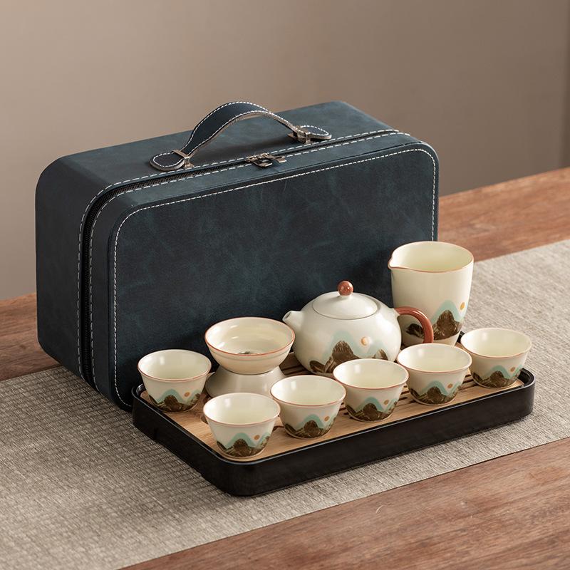 Xishi Teapot Huang Ru Kiln Travel Kung Fu Tea Set Household Portable Teacup Teapot Light Luxury Business Gifts