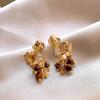 Silver Needle Retro Simple Zircon Flower Tiger Eye Stone Fringed Stud Earrings Niche Earrings Personalized Earrings