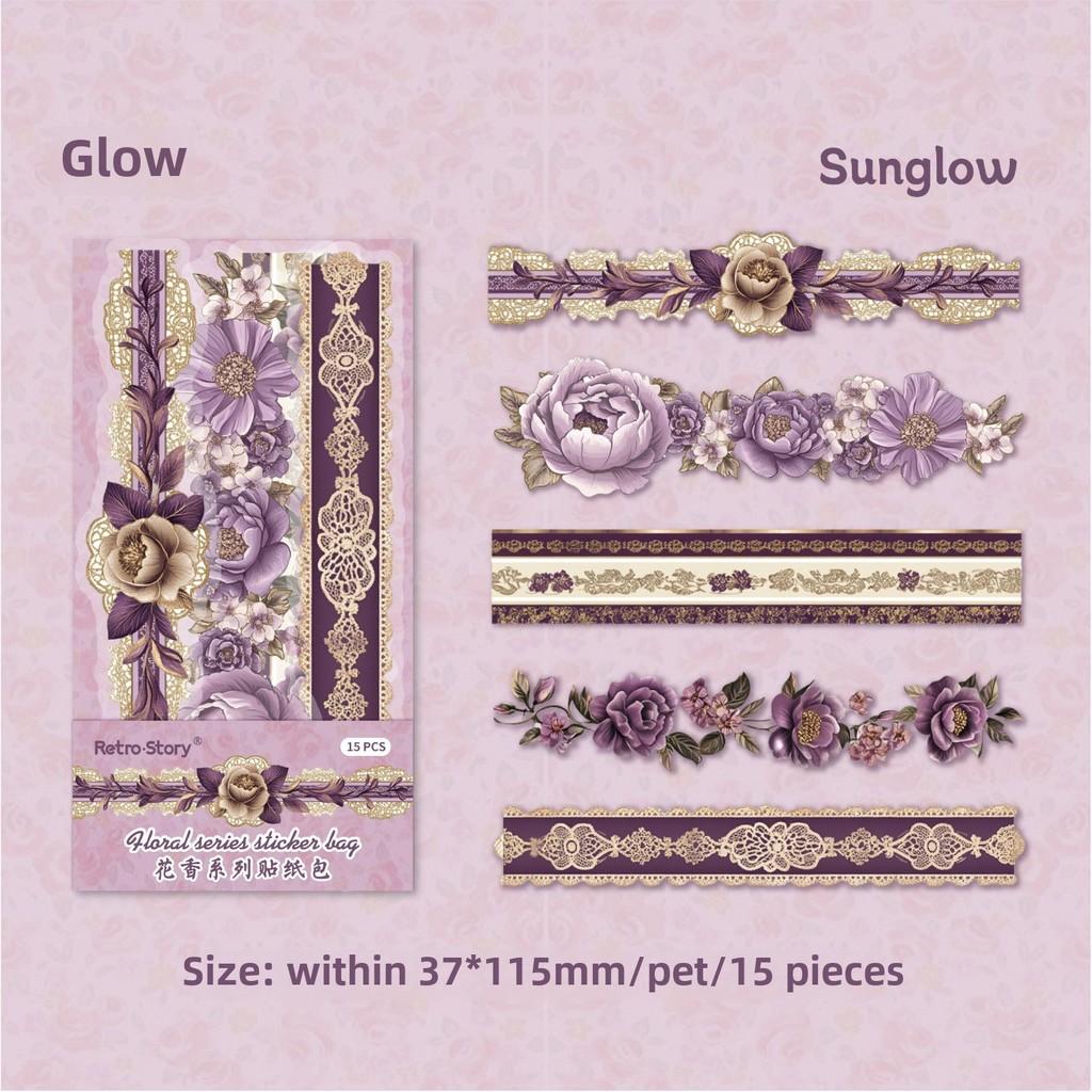 15 Pcs Lace Strip Sticker Creativity DIY Hand Account Scrapbooking Collage Decorative Junk Journal Supplies