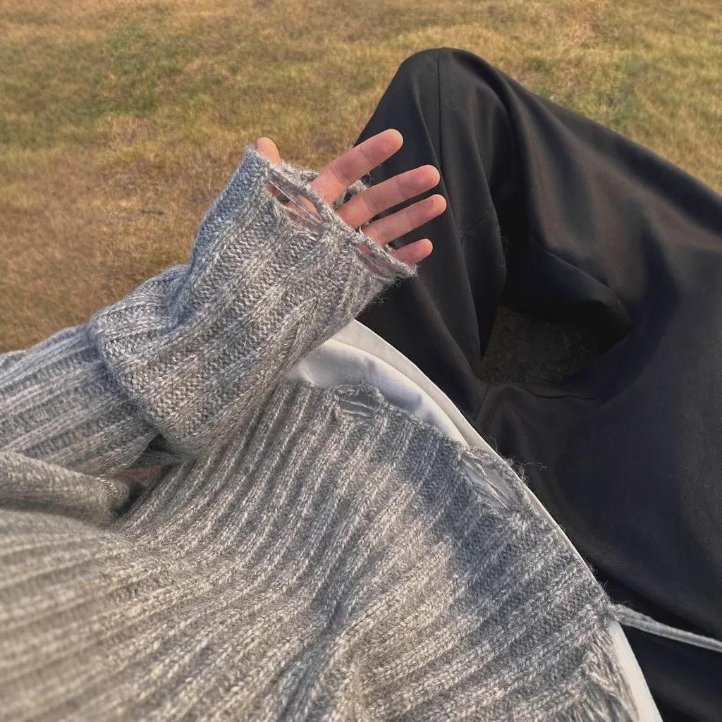 Pánský podzimní/zimní volný korejský pletený svetr s třásněmi