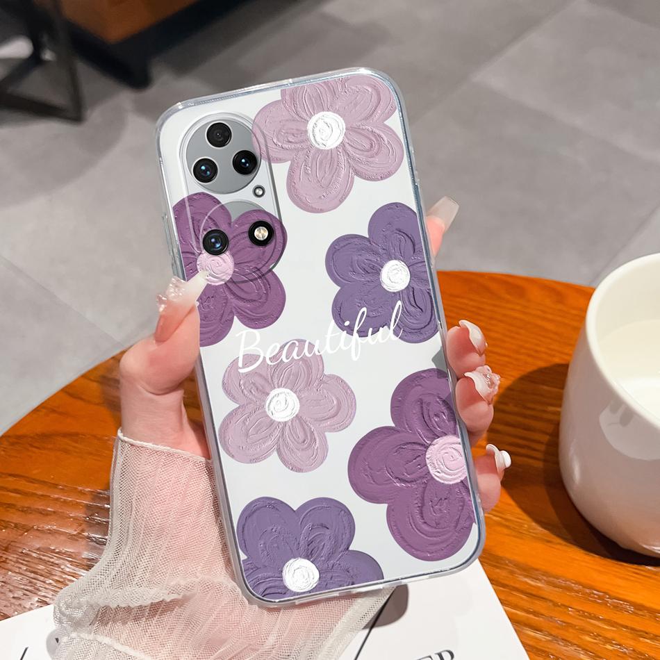 For Huawei P50 Pro P50E Phone Case Lucky Flowers Patterns Transparent Protective Funda For Huawei P 50 Soft TPU Silicone Bumper