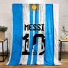 Strisce verticali blu e bianche, emblema del sole, testo "Messi", design numero 10. coperta per tutte le stagioni coperta per pausa pranzo regalo