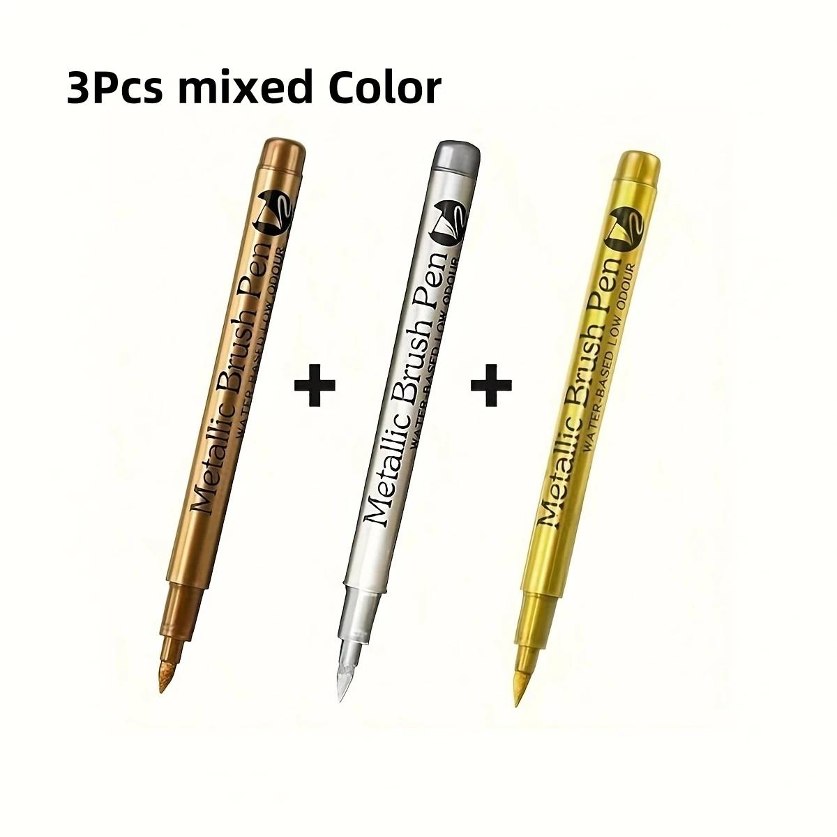 

3pcs Metallic Color Marker Pens Golden, Silvery, and Copper Permanent Paint Pens for Crafts, Scrapbooking, and Fabric Art