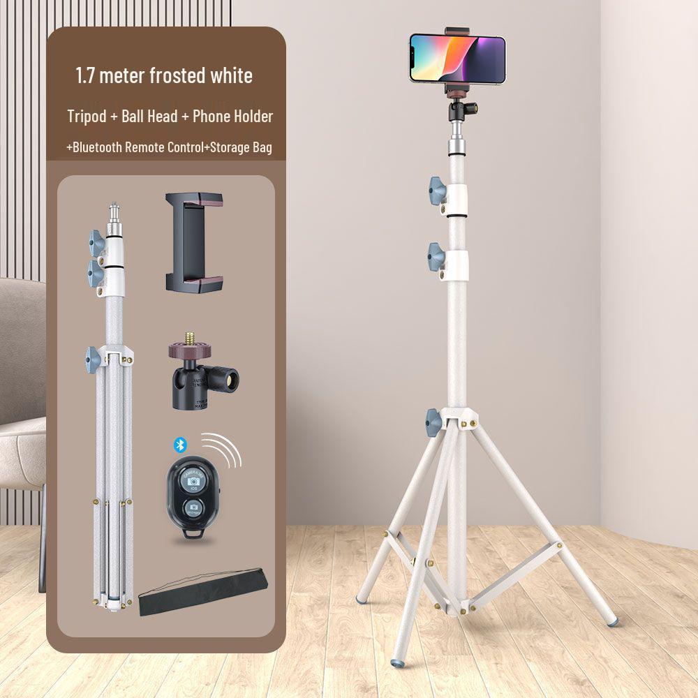 1.7m Portable Pink Tripod with Gilded Micro-Frosted Metal Finish and Phone Fill Light.