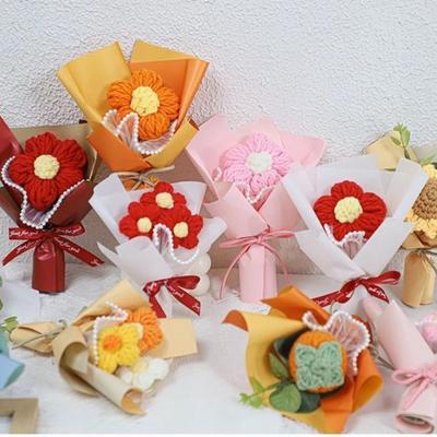 Hand Knitted Artificial Flower Crochet Woven Graduation Flower Bouquet Cute Mini Flower Bouquet
