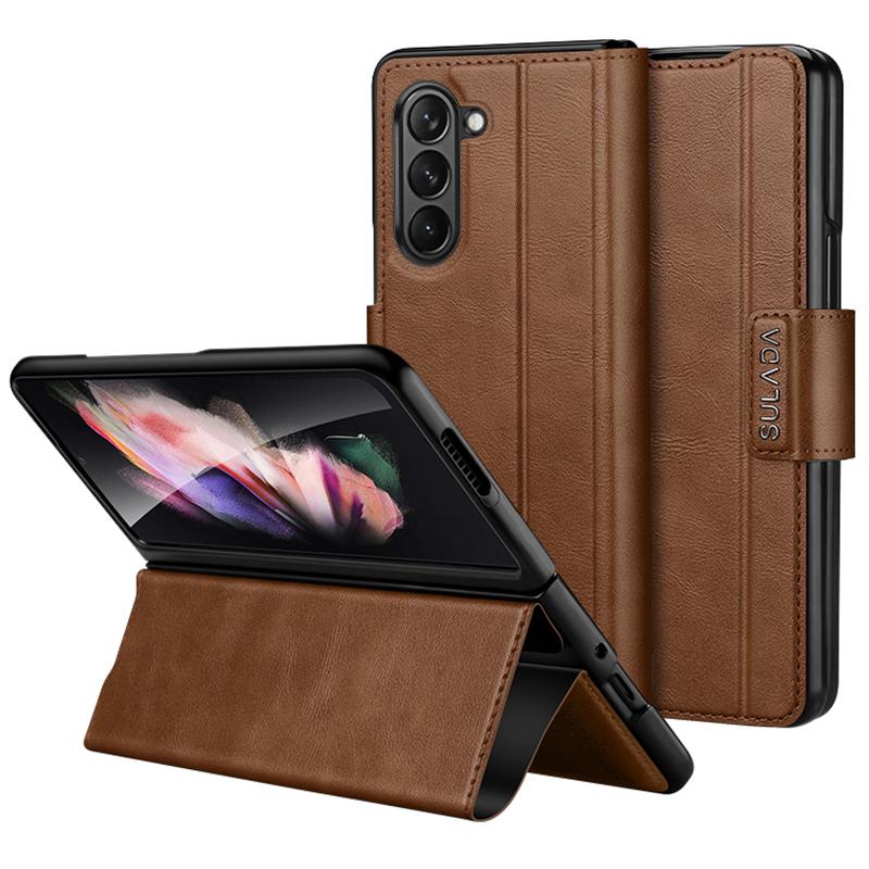 

SULADA For Samsung Galaxy Z Fold6 5G Case PU Leather+PC Anti-Drop Stand Phone Case Light Brown