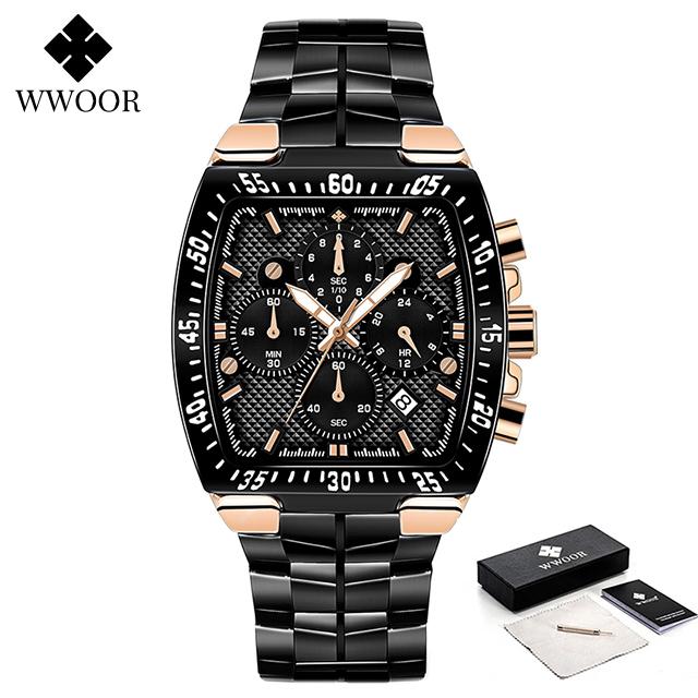 WWOOR Military Watch Men Chronograph Sports Watch For Men Luxury Square Stainless steel Quartz Waterproof Wristwatch Male Clock