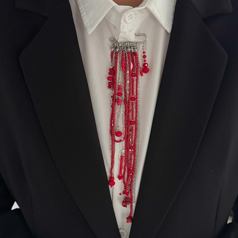 Exaggerated Imitation  Tassel Chain Brooch Clothing Tie Pin Bead Fixed Ornament Banquet Party Jewelry Accessories Gifts