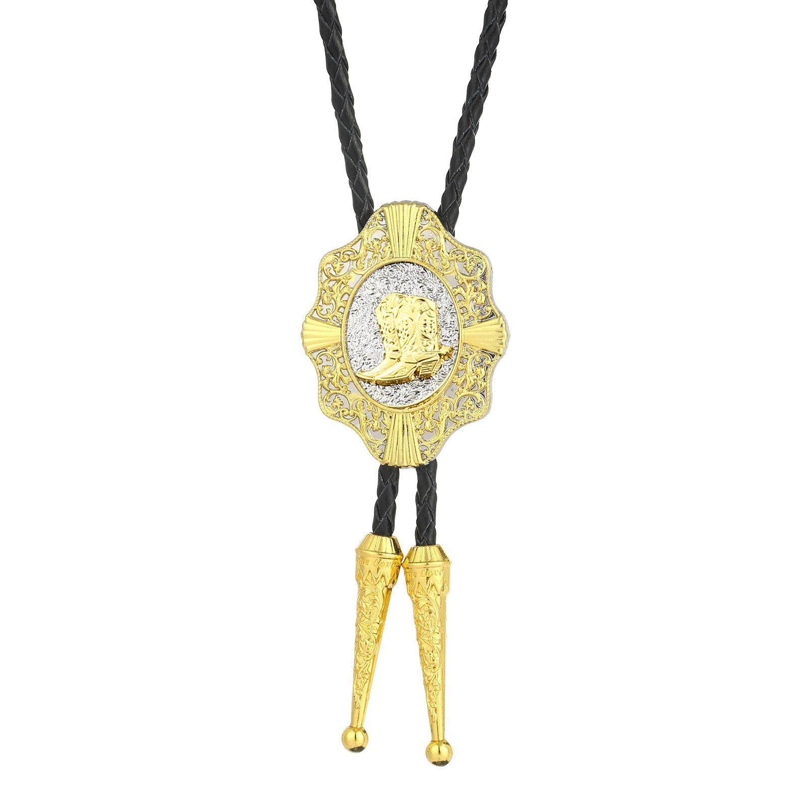 

Braided Shoestring Bolo Tie with Engraving Eagle Charm Cowboy Necktie Necklace Country Style Bolo Tie Cowboy