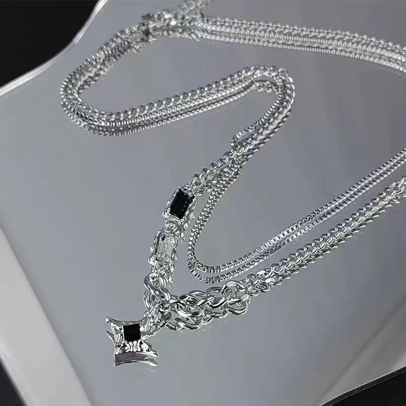 iF ME Retro Gem Star Necklace Double Layer Silver Chain Choker for Women Jewelry Accessories
