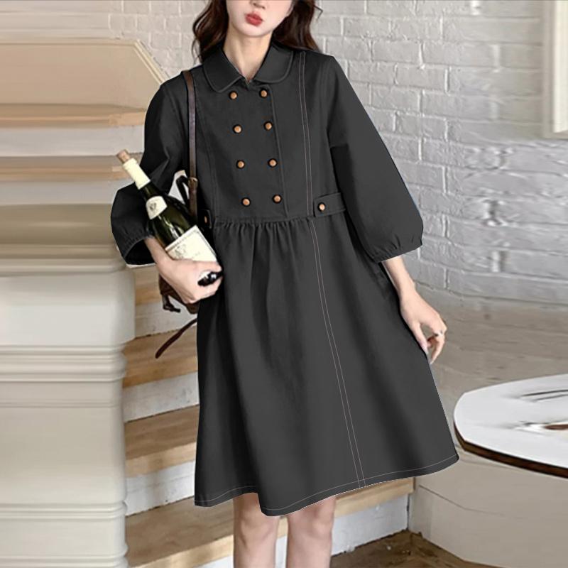 

ZANZEA Women Casual Doll Collar Loose Long Sleeve Spring Dress 2XL серый
