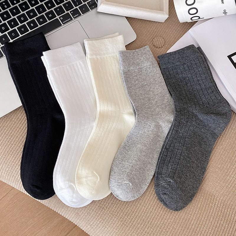 Black Socks Pure Cotton Medium Tube Socks Spring And Autumn Thin Boneless Confinement Socks Cotton Sweat-Absorbing Deodorant Stacking Socks Women