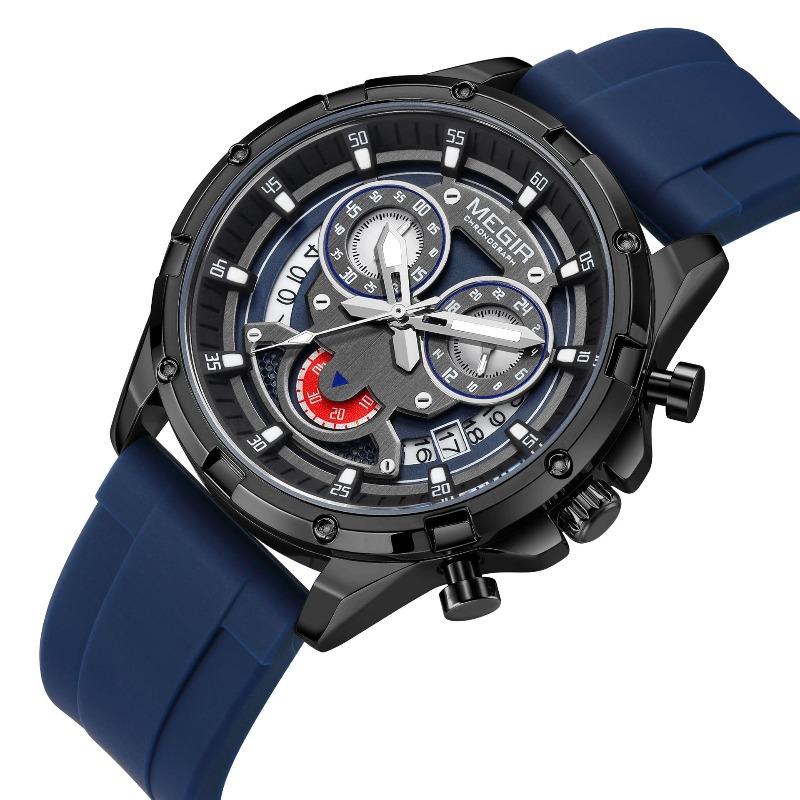 Men s Fashion Multifunctional Silicone Quartz Watch Calendar Chronograph Watch