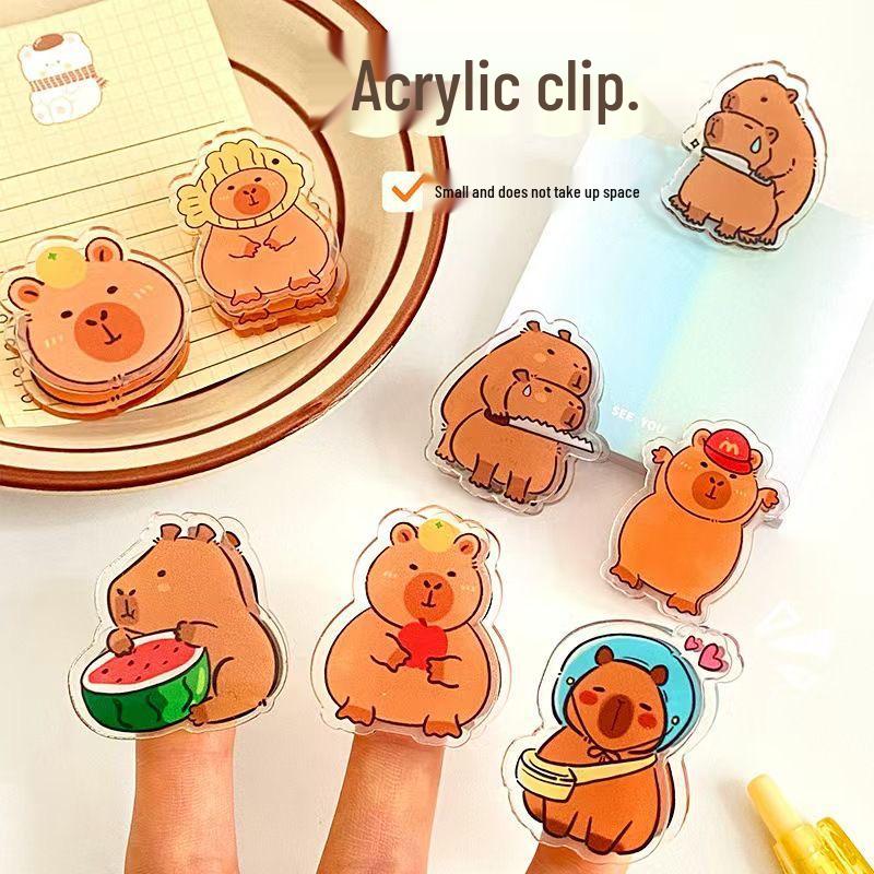Capybara Double-Sided Acrylic Cartoon Clip for Sticky Notes & Snack Sealing