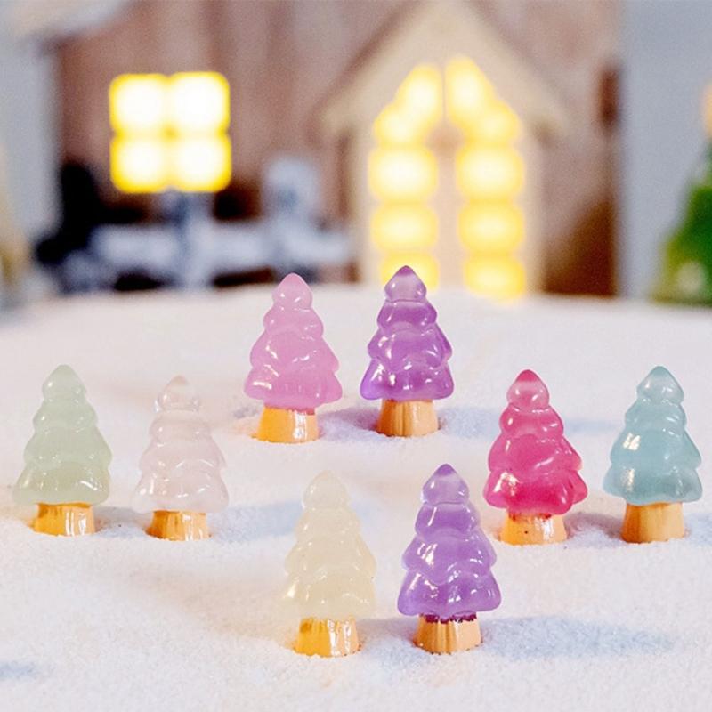 10 Pcs Microlandschaft Miniature Christmas Tree Decorations Snow Landscape Accessories Resin Crafts Luminous Ornaments