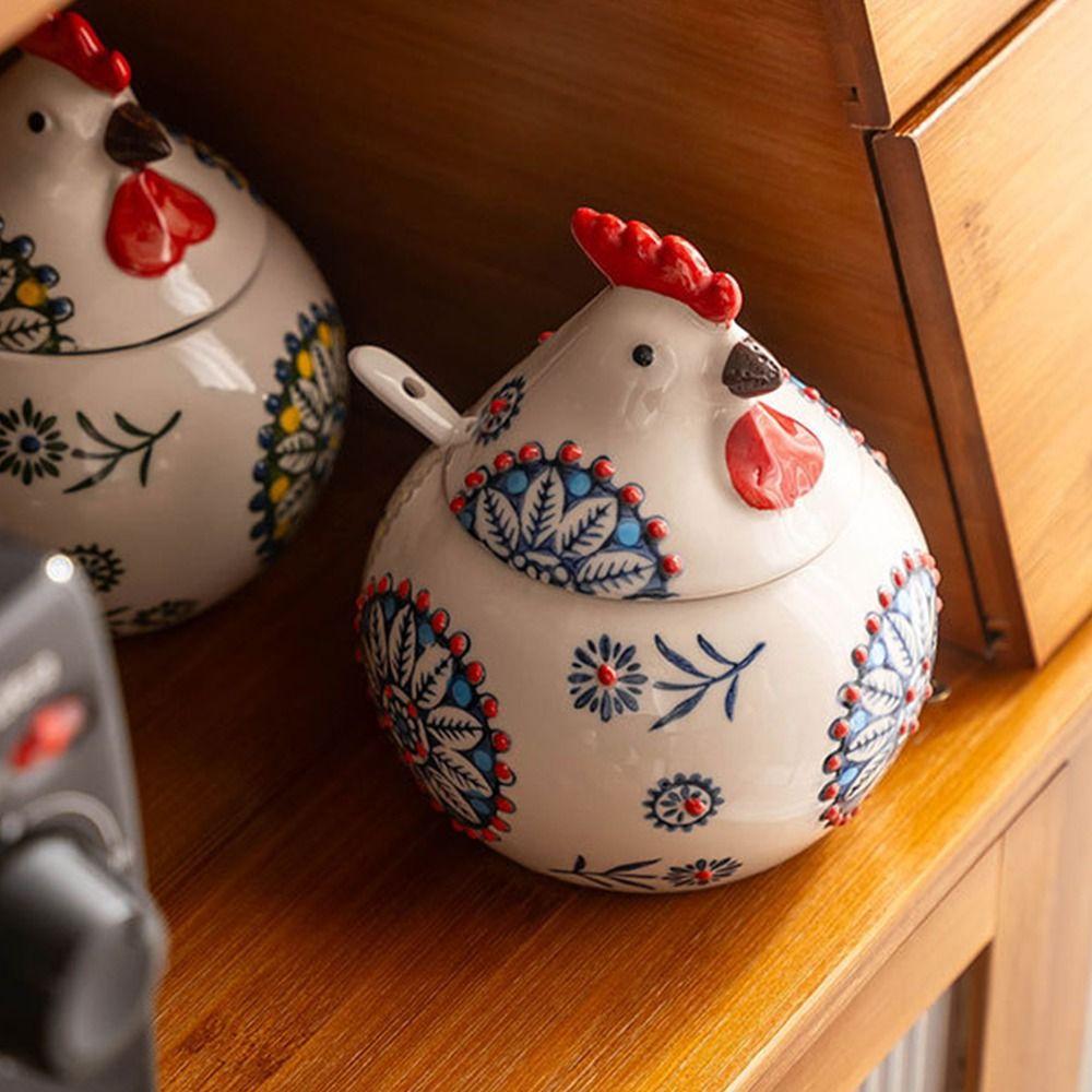 Household Rooster Ceramic Spice Jars Creative Porcelain Condiment Pot  Kitchen Decor