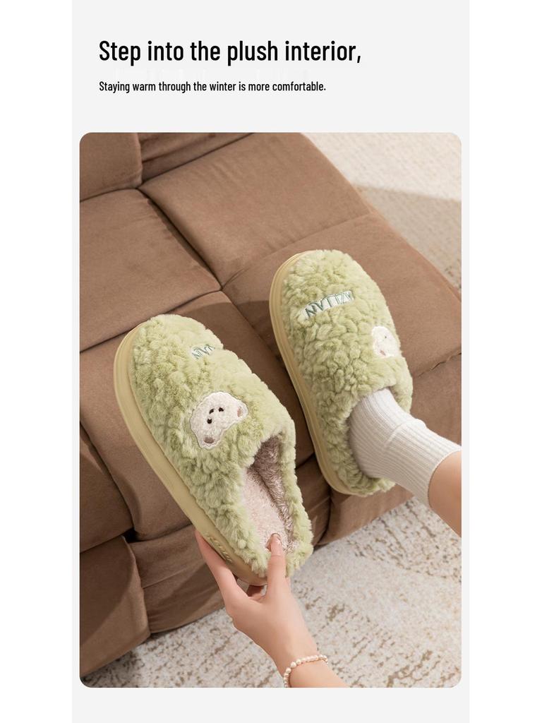 Winter Cartoon Fuzzy Slippers: Cute Plush Indoor Cotton Slippers for Women and Men