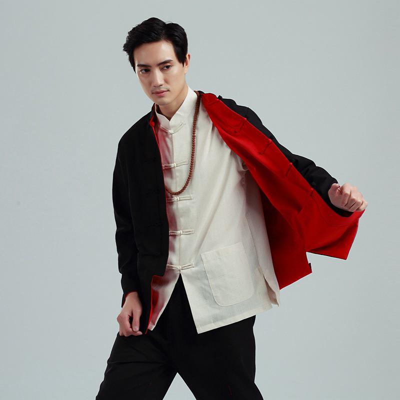

Чоловічий піджак у стилі Тан: Двосторонній бавовняно-лляний ханьфу з довгим рукавом для весни/осені 6XL