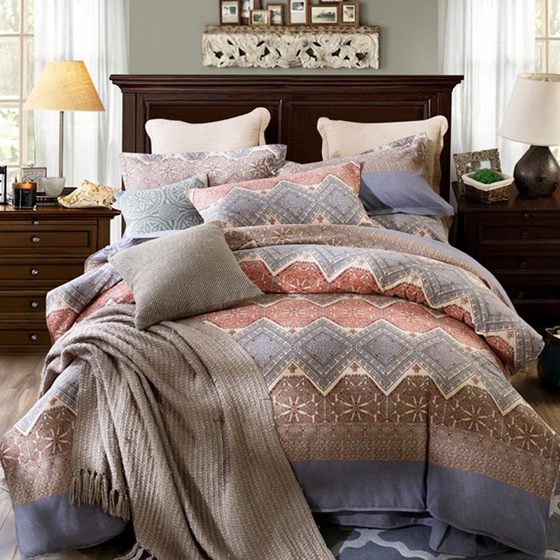 Set din patru piese din bumbac îngroșat și abradat, husă de pilota cu imprimeu, din bumbac pur, de lux, ușoară, cu abraziune, set de cearșaf de pat 4 piese