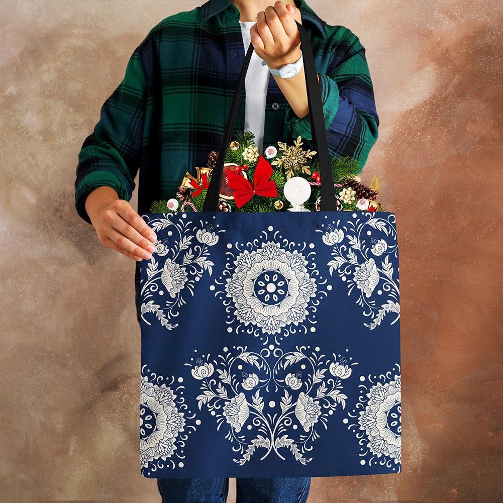 Elegant Lady Girls Handbag Floral Porcelain Geometry Abstract Pattern Shoulder Bag Casual Teenager Book Tote for Shopping Casually