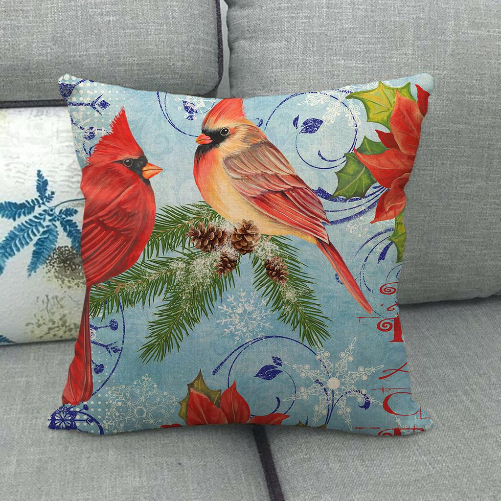 Christmas Spring Bird Flower Oil Painting Digital Printing Short Plush Pillow Covers For Sofa Office Cushion Cover Home Goods