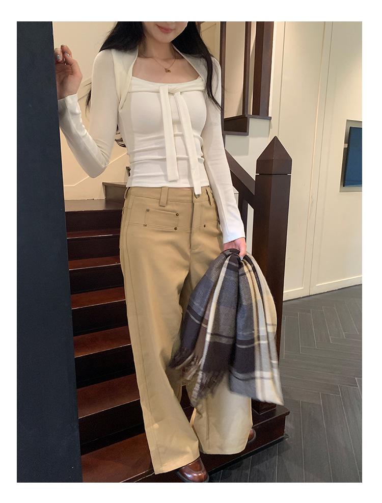 Women's Lace-Up Square Neck Slimming Crop T-Shirt for Autumn/Winter 2025