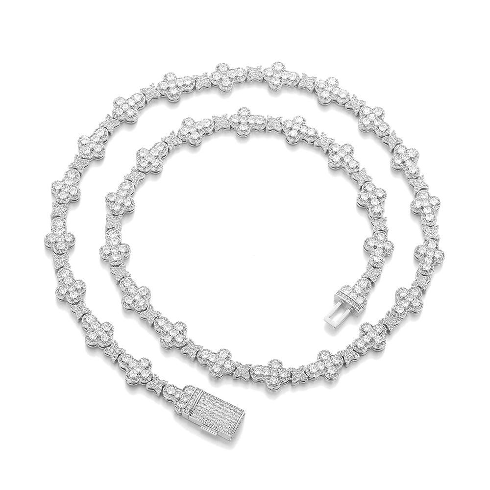 

European and American hip hop 11mm cross star zircon necklace men and women with the same jewelry collarbone necklace Bracelet 7inch (length about 18cm)