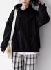 Black Solid Color Hooded Sweatshirt for Women - Korean Style, Loose Fit, Casual, Versatile, Plus Velvet Jacket for Autumn/Winter.