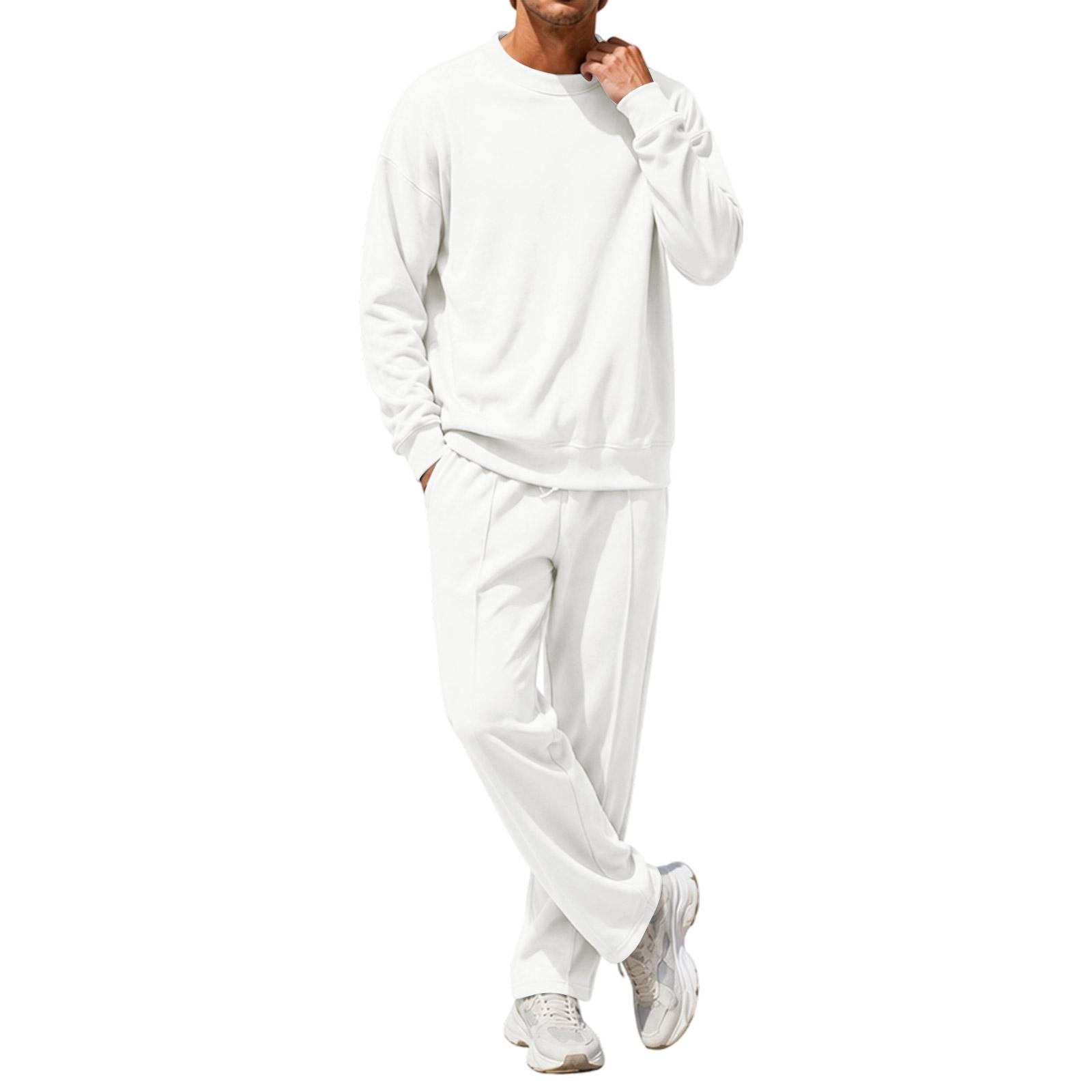 Herren Lässiges 3-teiliges Set mit Rundhals-Sweatshirt und Weiter Hosen L weiß