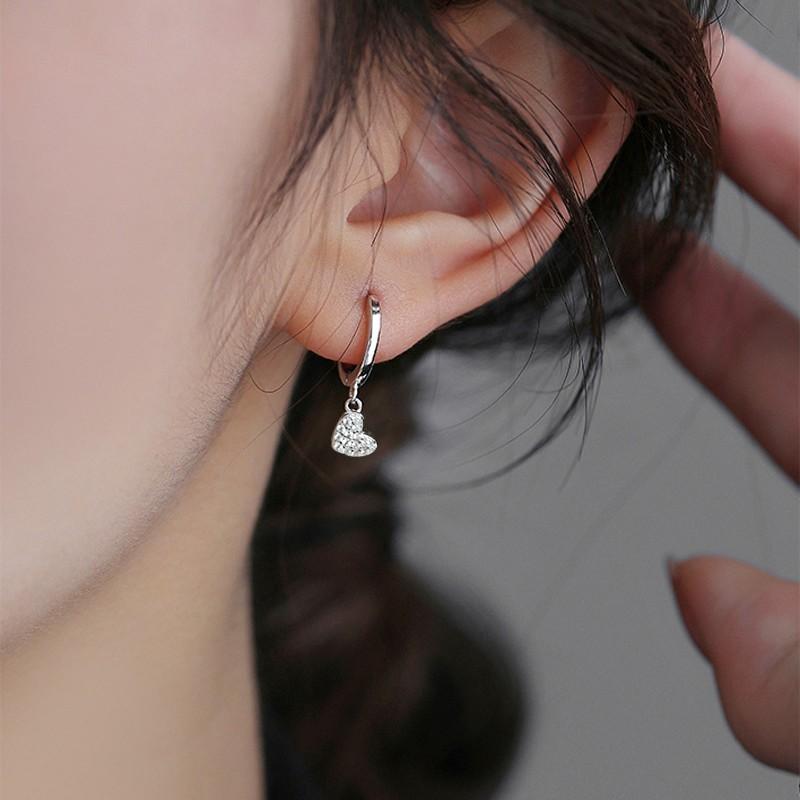 Cute Women's Zircon 925 Sterling Silver Rhodium Plated Heart Cut Hoop Earrings for Wedding Gift