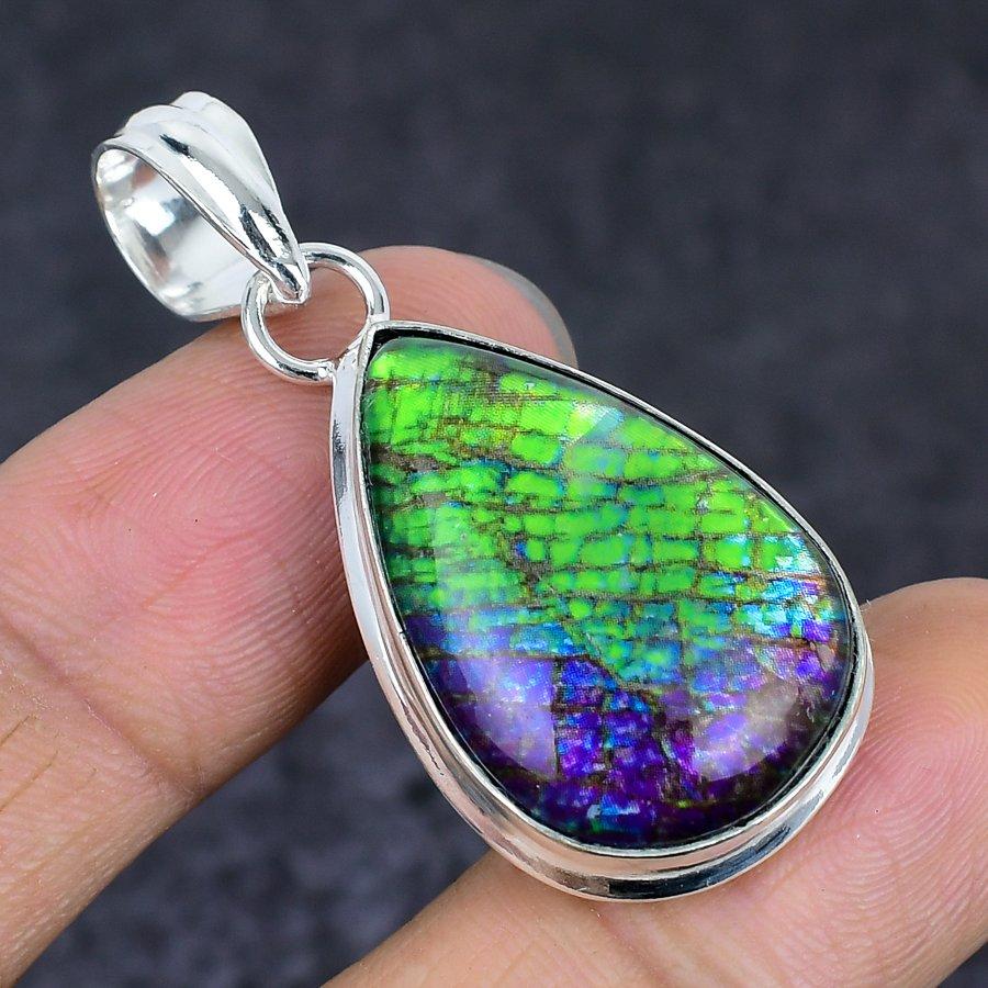 Dichroic Glass Gemstone 925 Sterling Silver Jewelry Pendant 1.85"