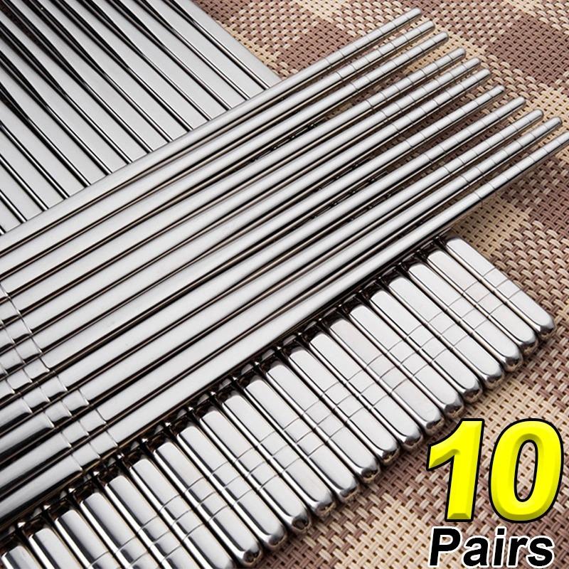 

20/2 шт. многоразовых палочек для суши, набор из нержавеющей стали, нескользящие, японские, китайские, корейские, металлические палочки для еды, кухонная утварь