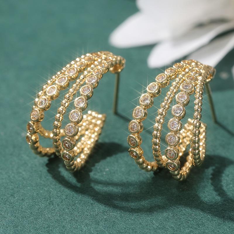 

Classic Synthetic Zirconia Design Women Multilayer Hoop Earrings Golden Plated Banquet Wedding Jewelry Accessories Gifts