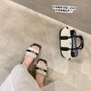 Leather Splicing Square Head Metal Lock with Light Mouth Versatile Cool Slippers for Women's Summer Wear
