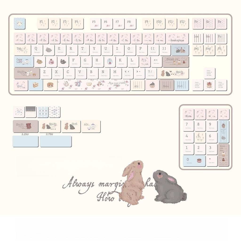 MAIMOOO Keycaps Rabbit Dessert Party Warm Color PBT Rounded Sublimation Keyboard Cute Keycaps Moa 114keys