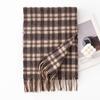 Women's 100% Wool Plaid Scarf - Korean Style, Autumn/Winter 2025, Long Tassel Shawl, Cold-Proof and Warm