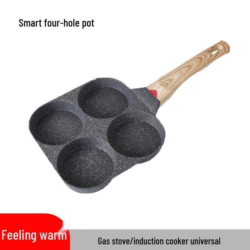 Carefully Crafted Maifan Stone Non-Stick 4-Hole Egg & Burger Frying Pan for Breakfast
