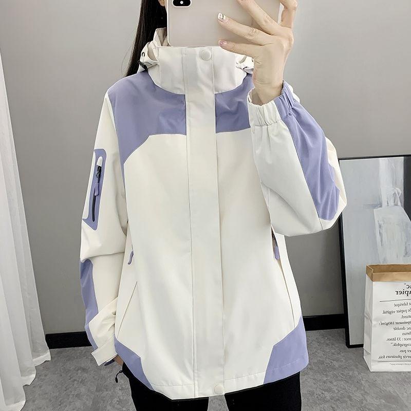Women 3 In 1 Color Block Ski Jacket Waterproof Detachable Fleece Liner Warm Loose Windbreaker Outer Coat