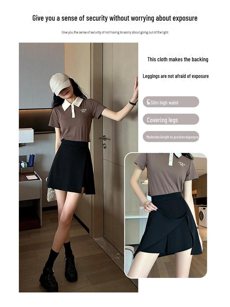 Black High-Waist A-Line Skirt for Women - Autumn 2023, Large Size, with Slit