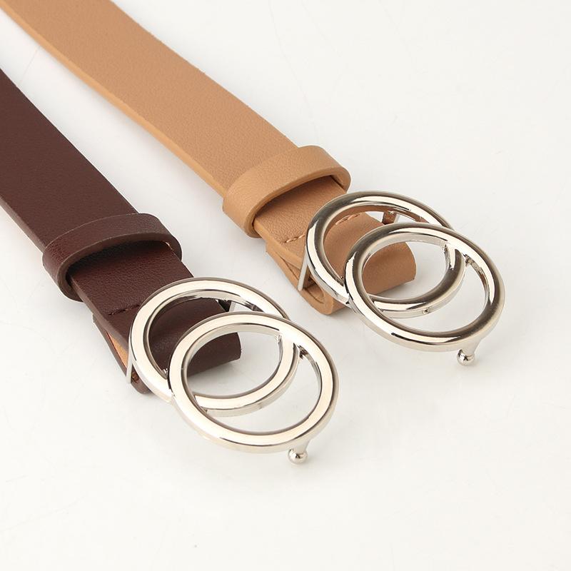 New Women's Cross-border Trend Double-circle Buckle Belt, Fashionable and Simple Women's Ins Wind Width Belt