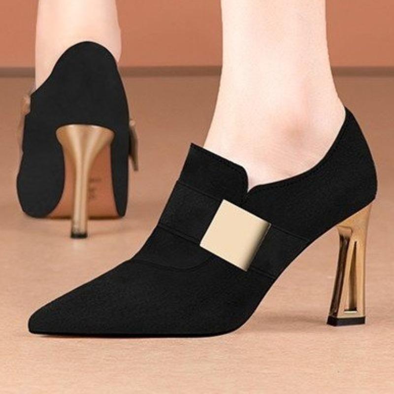 2024 New High Quality Hot Selling Women's Shoes Pointed Toe Strap Heels Single Shoes Slip-On Suede Women's Boots Casual
