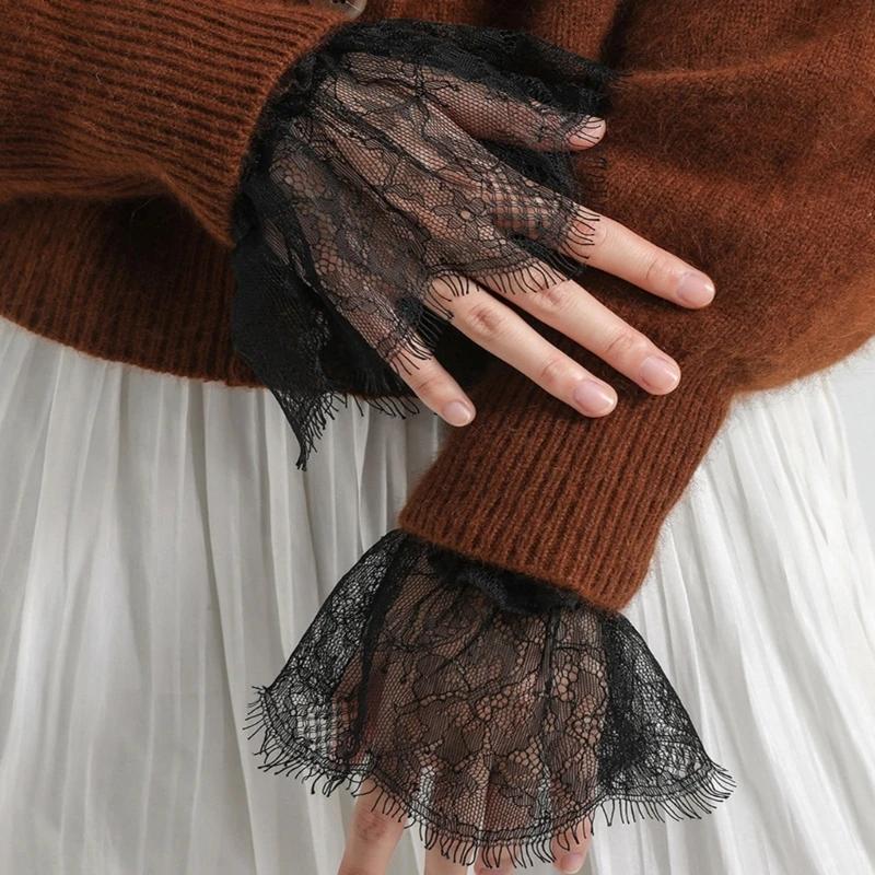 Detachable Wrist Cuffs for Women Wedding Dress Pleated Cuffs Lace Fake Cuffs