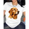 European Size Women's Casual Short Sleeve T-Shirt with Cute Golden Retriever Graphic Print - Soft Stretch Round Neck Tee
