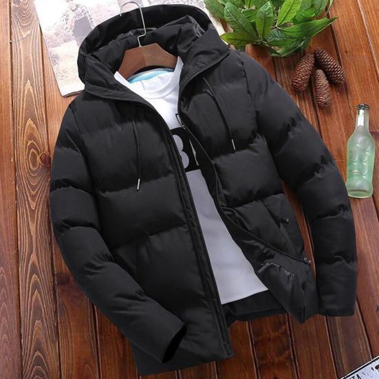 Winter Men Jacket Hooded Slim Fit Long Sleeve Drawstring Pockets Windbreaker for Daily Wear