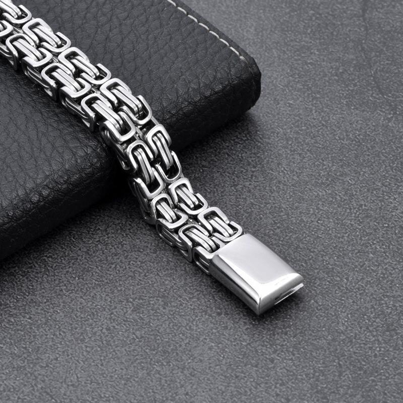 Stainless Steel Punk Byzantine Double Row Magnetic Clasp Bracelet Men Geometric Design Titanium SteelChain Handmade
